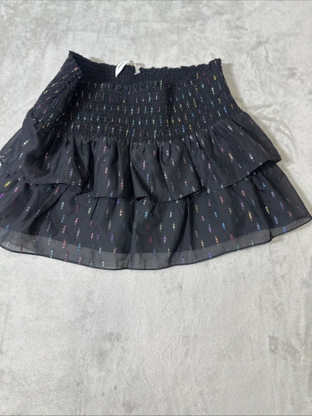 Amanda Uprichard black tiered mini skirt large metallic shimmer ruffle party